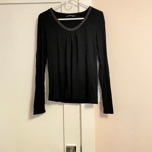 G2000 Crew Neck Long Sleeve Tee Metal Stud Detail on Neckline Size 42 (M) Black